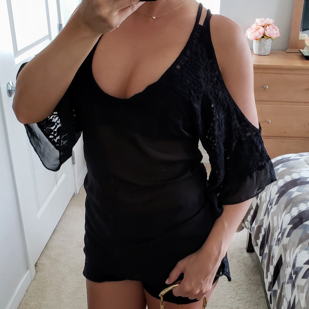 Sheer cold shoulder blouse